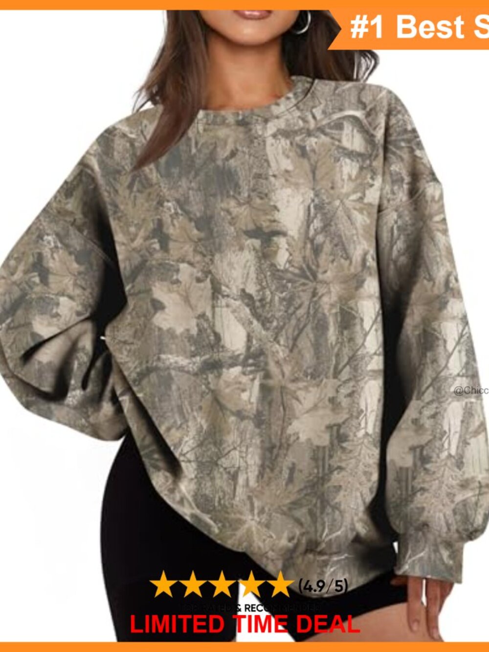 Women's Oversized Camo Sweatshirt Crewneck Fleece Lined Pullover Streetwear